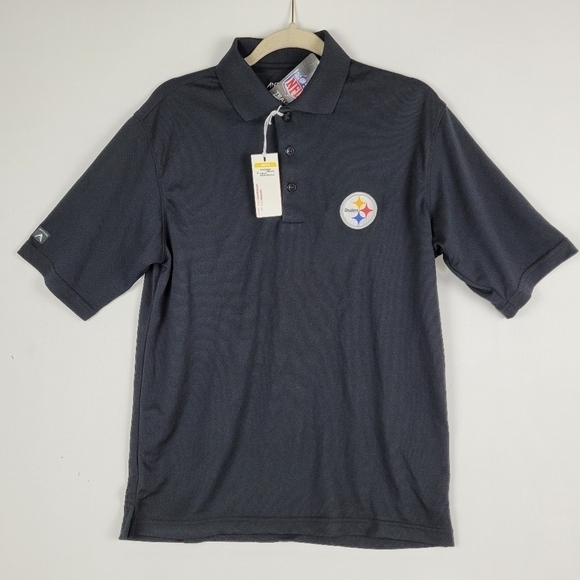 Pittsburgh Steelers Antigua Embroidered Pique Xtra-Lite Black Polo Shirt Sz S - Picture 1 of 7